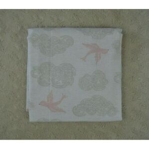 Always Loved by Rene Rofe Birds Clouds Baby Receiving Blanket Flannel Pink Gray